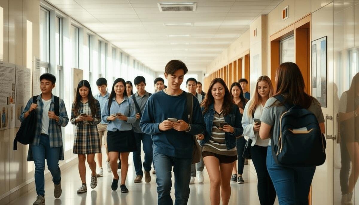 Students in school hallway with ZenLocked phone-free space - improved focus and learning